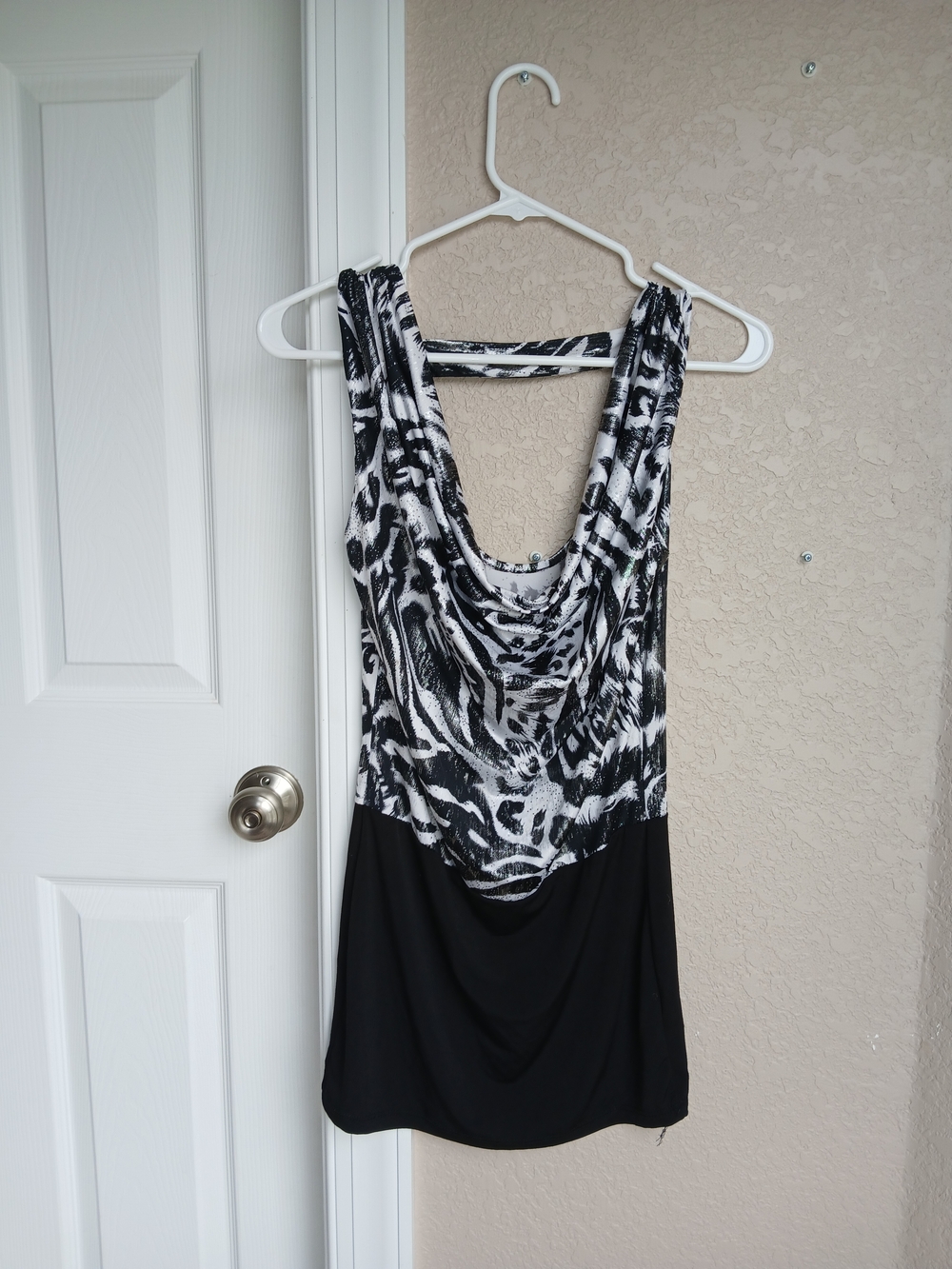 Black & White Animal Print Cowl Neck Dress